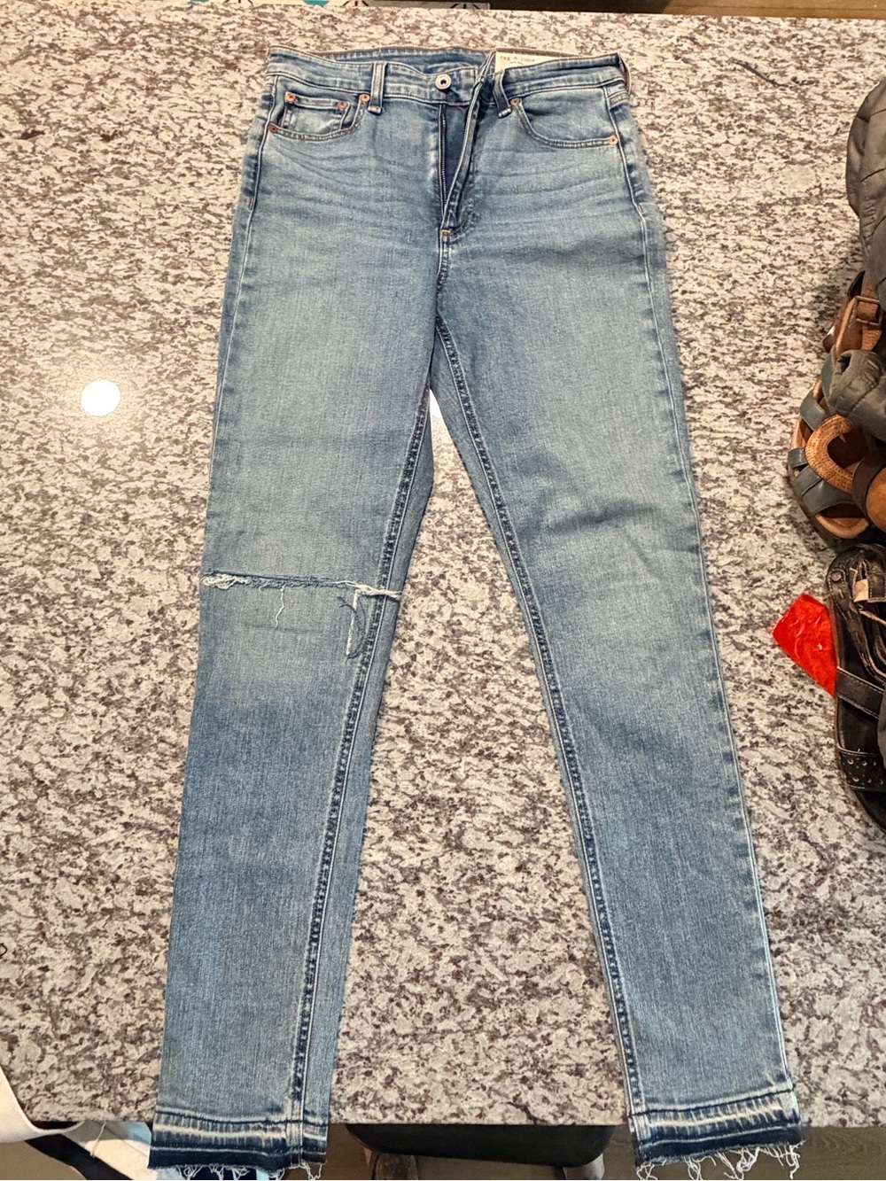 rag & bone Light Blue Skinny Jeans with Knee Distress and Cute Hem